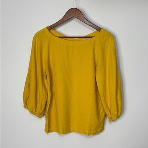 LOFT Linen Blend Balloon Sleeve Mustard Yellow Blouse XS